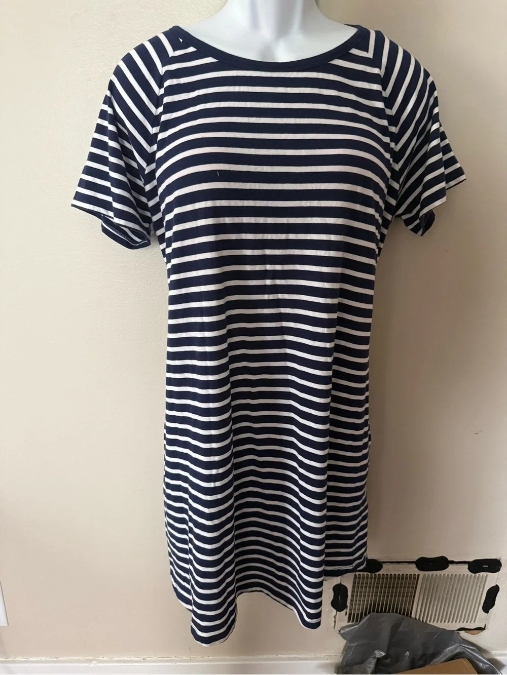 Michael Kors Navy and White Striped Dress with Gold Zipper
